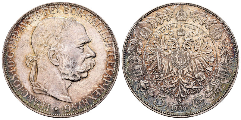 Austria. Franz Joseph I. 5 coronas. 1900. (Km-2807). Ag. 24,05 g. Pátina. Rayita...