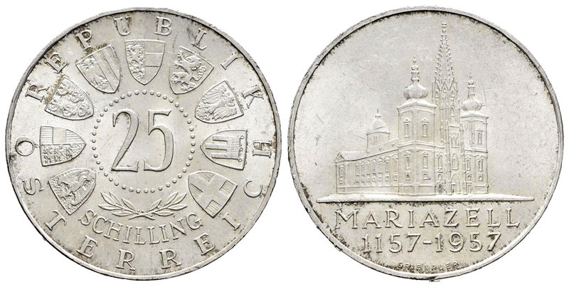 Austria. 25 schillings. 1957. (Km-2883). Ag. 12,93 g. 800º Aniversario de La Bas...