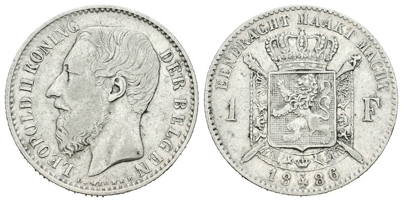 Bélgica. Leopold II. 1 franco. 1886. (Km-29.1). Ag. 4,94 g. Leyenda en flamenco....