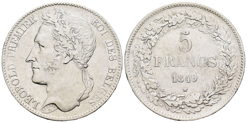 Bélgica. Leopold I. 5 francos. 1849. (Km-3.2). Ag. 24,91 g. Rayitas. MBC+. Est.....