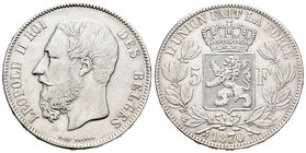 Bélgica. Leopold II. 5 francos. 1870. (Km-24). Ag. 24,89 g. MBC/MBC+. Est...35,00.