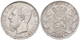 Bélgica. Leopold II. 5 francos. 1871. (Km-24). Ag. 24,99 g. MBC. Est...25,00.