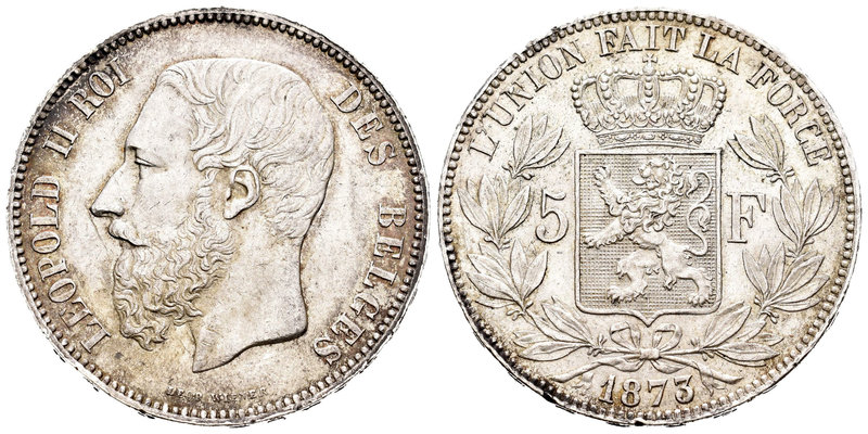 Bélgica. Leopold I. 5 francos. 1873. (Km-24). Ag. 24,93 g. Golpecitos en el cant...
