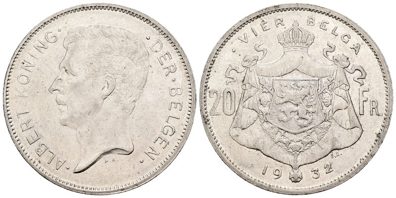 Bélgica. Alberto I. 20 francos. 1932. (Km-102). Ni. 19,93 g. MBC+. Est...25,00.