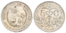 Bolivia. 5 centavos. 1918. (Km-173.1). Cu-Ni. 2,57 g. Escasa. EBC-. Est...35,00.