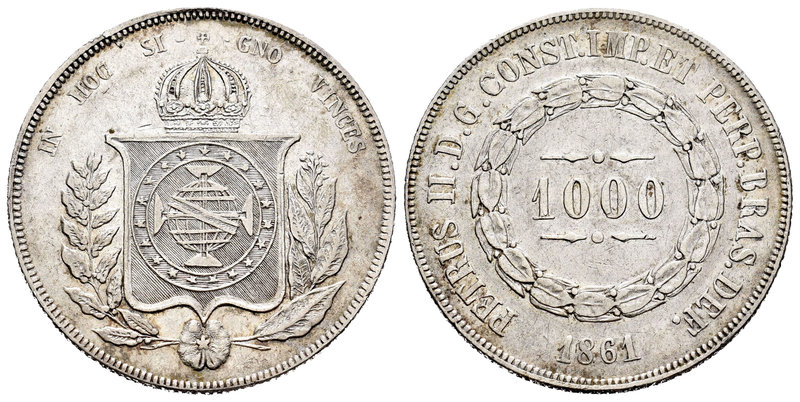 Brasil. Pedro II. 1000 reis. 1861. (Km-465). Ag. 12,61 g. MBC+. Est...15,00.