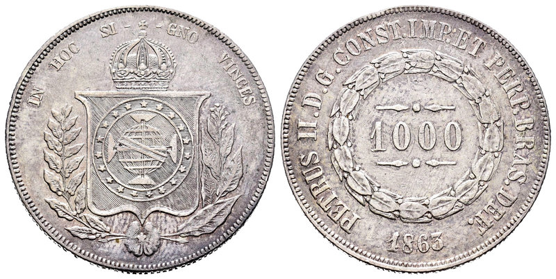 Brasil. Pedro II. 1000 reis. 1863. (Km-465). Ag. 12,64 g. EBC-. Est...18,00.