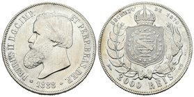 Brasil. Pedro II. 2000 reis. 1888. (Km-485). Ag. 25,52 g. Limpiada. MBC. Est...18,00.