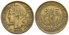 Camerún. 2 francos. 1925. (Km-3). Ae. 9,98 g. Época colonial francesa. MBC. Est...30,00.