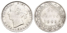 Canadá. Victoria. 20 cents. 1899. (Km-4). Ag. 4,55 g. Golpe en el canto. BC+. Est...15,00.