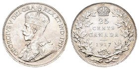 Canadá. George V. 25 cent. 1917. (Km-24). Ag. 5,84 g. Escasa. EBC. Est...110,00.
