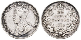 Canadá. Jorge V. 25 cents. 1919. (Km-24). Ag. 5,79 g. MBC. Est...18,00.