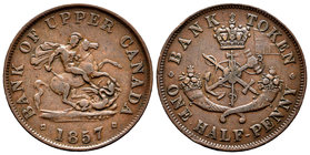 Canadá. Half penny - Token. 1857. (Km-Tn3). Ae. 7,87 g. Bank of Upper Canada. MBC. Est...15,00.