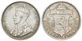 Chipre. George V. 18 piastras. 1913. (Km-14). Ag. 11,25 g. Rara. MBC/MBC+. Est...120,00.