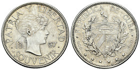 Cuba. 1 peso souvenir. 1897. (Km-M2). Ag. 22,47 g. Escasa. EBC. Est...200,00.