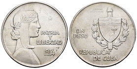 Cuba. 1 peso. 1934. (Km-22). Ag. 26,71 g. EBC-. Est...40,00.