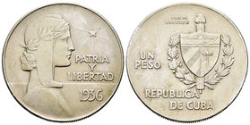 Cuba. 1 peso. 1936. (Km-22). Ag. 26,76 g. Golpecito. EBC-. Est...70,00.