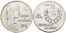 Cuba. 1 peso. 1938. (Km-22). Ag. 26,59 g. MBC. Est...25,00.
