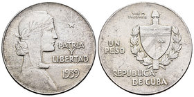 Cuba. 1 peso. 1939. (Km-22). Ag. 26,70 g. EBC-. Est...50,00.