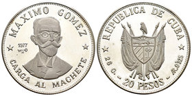 Cuba. 20 pesos. 1977. (Km-39). Ag. 25,89 g. Máximo Gómez, Carga al Machete. PROOF. Est...30,00.