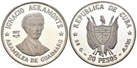 Cuba. 20 pesos. 1977. (Km-20). Ag. 26,06 g. Ignacio Agramonte, Asamblea de Guaimaro. PROOF. Est...30,00.