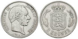 Dinamarca. Christian IX. 2 kroner. 1875. Copenhague. CS. (Km-798.1). Ag. 14,90 g. Limpiada. MBC-. Est...20,00.