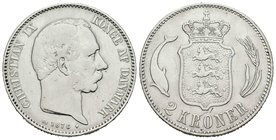Dinamarca. Christian IX. 2 kroner. 1876. Copenhague. CS. (Km-798.1). Ag. 14,74 g. Limpiada. MBC-. Est...20,00.