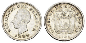 Ecuador. 1/2 décimo de sucre. 1899. (Km-55.1). Ag. 1,33 g. Brillo original. SC-. Est...30,00.