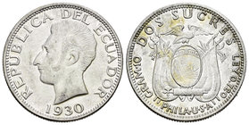 Ecuador. 2 sucres. 1930. (Km-73). Ag. 9,96 g. EBC-. Est...35,00.