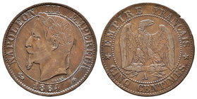 Francia. Napoleón III. 5 centimes. 1864. París. A. (Km-797.1). (Gad-155). Ae. 4,90 g. Pequeño golpe en canto. MBC+. Est...18,00.