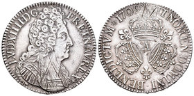 Francia. Louis XIV. Ecu. 1709. París. A. (Dav-1324). (Duplessy-1568). (Gad-229). Ag. 30,58 g. Rayas, aún así buen ejemplar. EBC-. Est...300,00.
