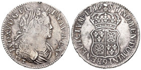 Francia. Luis XV. Ecu. 1719. Rennes. Navarre. (Km-435.26). (Duplessy-1657). Ag. 24,31 g. Golpes. Escasa. MBC-/MBC. Est...220,00.