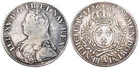 Francia. Louis XV. Ecu. 1726. París. A. (Km-486.1). (Gad-321). (Dav-130). Ag. 28,98 g. Rayas de ajuste. BC+. Est...50,00.