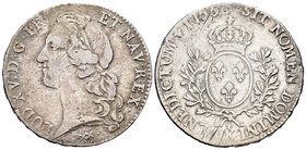 Francia. Louis XV. Ecu. 1755. Burdeos. K. (Km-512.11). Ag. 28,96 g. MBC-. Est...80,00.