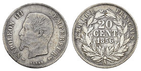 Francia. Napoleón III. 20 centimes. 1856. París. A. (Km-778.1). Ag. 0,96 g. BC. Est...10,00.