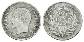 Francia. Napoleón III. 20 centimes. 1859. París. A. (Km-778.1). Ag. 0,97 g. BC+. Est...10,00.
