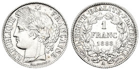 Francia. III República. 1 franco. 1888. París. A. (Km-822.1). (Gad-465a). Ag. 5,02 g. EBC+. Est...50,00.