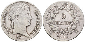 Francia. Napoleón Bonaparte. 5 francos. 1813. Toulouse. M. (Km-720.9). Ag. 24,74 g. Golpecitos. MBC-. Est...60,00.