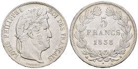 Francia. Luis Felipe I. 5 francos. 1838. Rouen. B. (Km-749.2). Ag. 24,84 g. MBC-. Est...50,00.