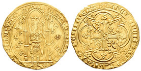 Francia. Charles V. Franc à Pied. (1364-1380). (Fried-284). (Duplessy-360). Anv.: Figura real de pie coronada con espada y cetro, entre flores de lis....