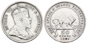 Africa Oriental Británica. Edward VII. 50 cents. 1906. (Km-4). Ag. 5,82 g. MBC-. Est...25,00.
