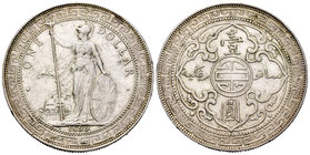 India Británica. Trade dollar. 1899. Bombay. (Km-T5). Ag. 26,98 g. Golpecitos en el canto. MBC+. Est...120,00.
