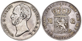 Holanda. Wilhelm II. 2 1/2 gulden. 1848. (Km-69.2). Ag. 24,84 g. MBC. Est...40,00.