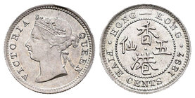 Hong Kong. Victoria. 5 cents. 1897. (Km-5). Ag. 1,36 g. Mínima raya en anverso. EBC+. Est...120,00.
