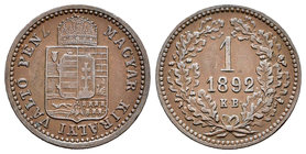 Hungría. Franz Joseph I. 1 krajczar. 1892. Kremnitz. KB. (Km-478). Ae. 3,26 g. MBC+. Est...40,00.