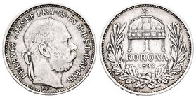 Hungría. Franz Joseph I. 1 corona. 1892. Kremnitz. KB. (Km-484). Ag. 4,98 g. Muy escasa. MBC-. Est...40,00.
