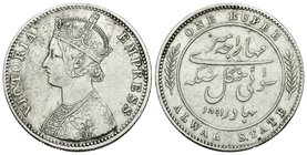 India. Estado de Alwar. 1 rupia. 1891. (Km-46). Ag. 11,56 g. Limpiada. MBC+. Est...40,00.