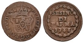 Italia. Fernando de Borbón. Sesino. 1788. Parma. (Mont-103). Ae. 1,06 g. MBC-. Est...35,00.