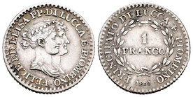 Italia. Ducado de Lucca. Carlo Felice. 1 franco. 1808. Elisa Bonaparte. (Km-23). (Pagani-258). (Mont-443). Ag. 4,95 g. MBC+. Est...70,00.