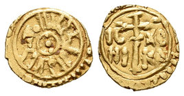 Italia. Nápoles y Sicilia. Guglielmo II. Tari de oro. (1166-1189). Messina. (Spahr-100). Au. 1,16 g. IC XC NI KA, cruz, leyenda cúfica. MBC+. Est...28...